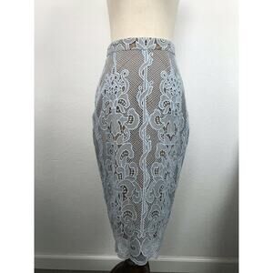 Ministry of Style Floral Scalloped Hem Lace Midi Pencil Skirt Lined
